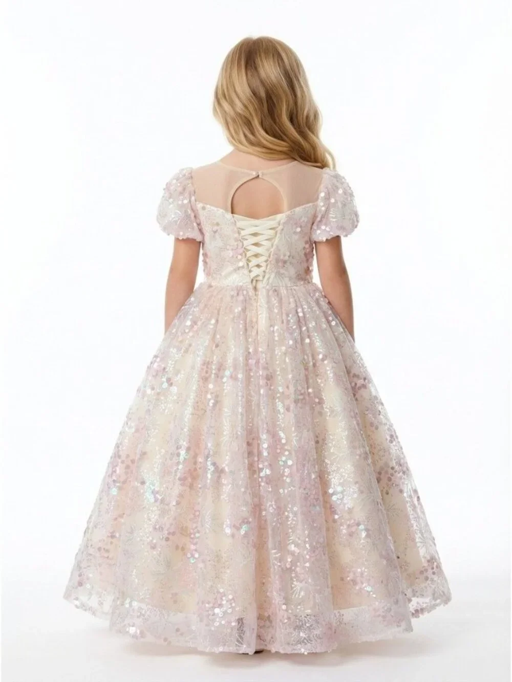 Girls Blush Pink Sequin Princess Dress Party Gown